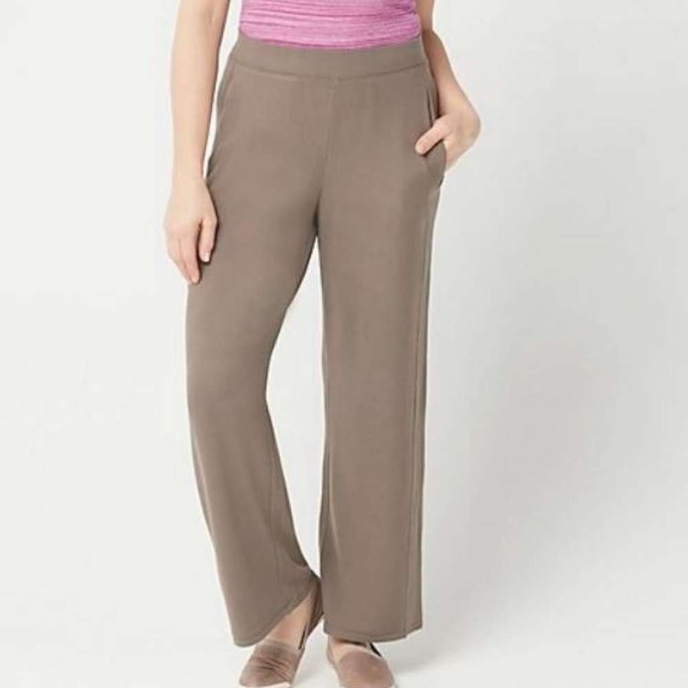 Lisa Rinna Collection Wide-Leg Brushed Hacci Pants